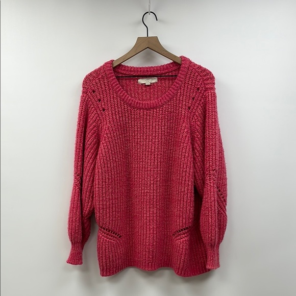 Ann Taylor LOFT Chunky Cable Knit Crewneck Pullover Sweater Pink 20/22 - Picture 2 of 8